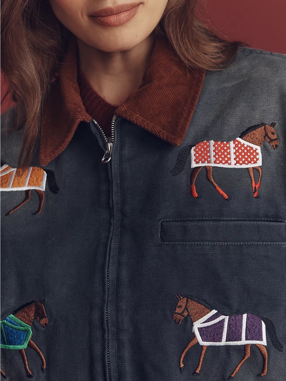 Found Lariat Blue Embroidered Horse Western Bohemian Utility Barn Jacket L - Picture 7 of 16
